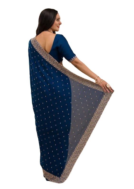Women's Navy Blue Party Wear Saree | Designer Border | Festive & Wedding Collection