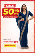 Women's Navy Blue Party Wear Saree | Designer Border | Festive & Wedding Collection