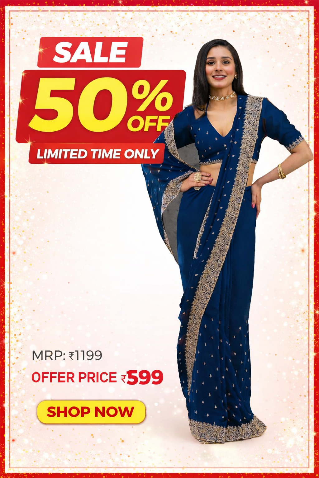 Women's Navy Blue Party Wear Saree | Designer Border | Festive & Wedding Collection