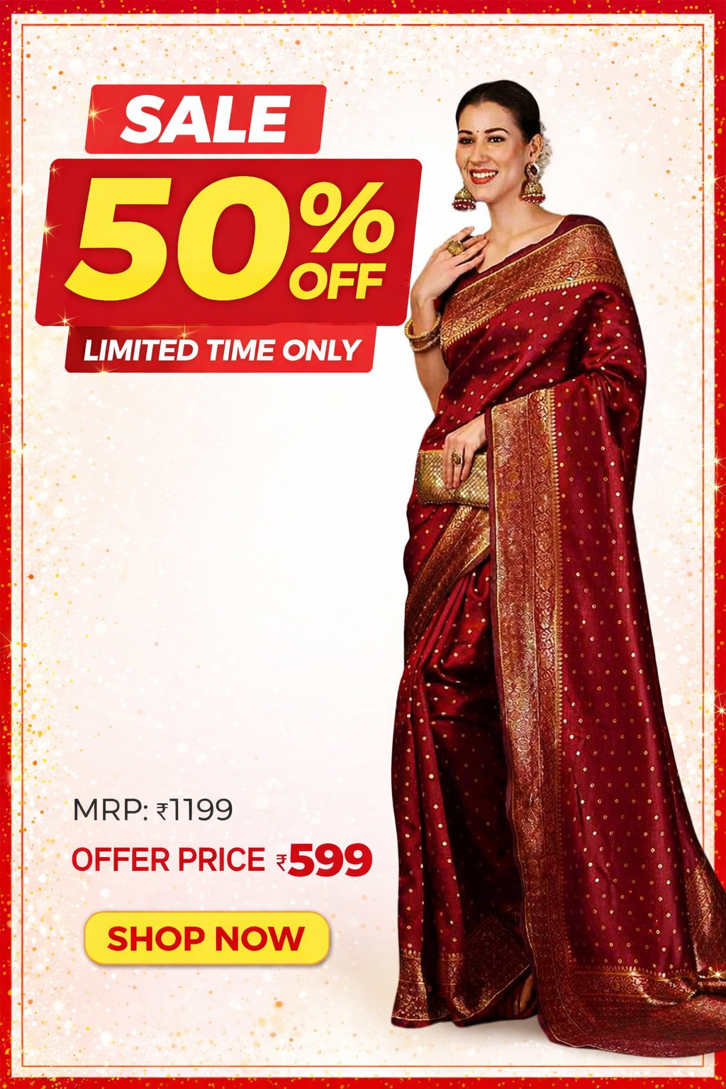 Women's Maroon Silk Blend Saree with Golden Zari Border – Traditional Party Wear & Wedding Saree
